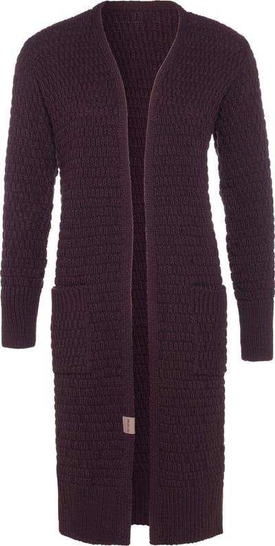 Knit Factory Jaida Lang Gebreid Dames Vest - Grof gebreid paars damesvest - Cardigan voor de herfst en winter - Lang vest tot over de knie - Aubergine - 36/38 - Met steekzakken