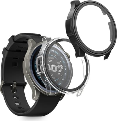 kwmobile 2x cover geschikt voor Amazfit Balance 2 A2429 - Fitnesstracker cover van gehard glas en kunststof frame set transparant / zwart