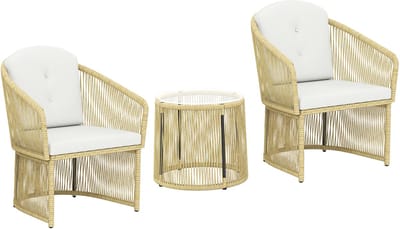 Balkonset 2 personen - Tuinset - Bistroset - Natuurlijk + Crèmewit - Weerbestendig - 3 delig - Tuintafel en 2 stoelen - 2 personen - Gecoat staal - Onderhoudsvrij staal
