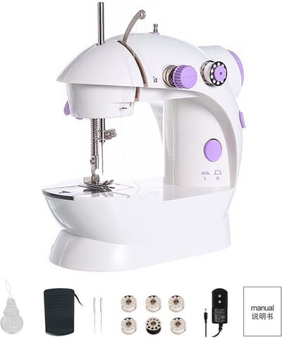 Creatorally Huishoudelijke Mini Elektrische Naaimachine - Dubbel Draad - 2 Snelheden Naaimachine met Pedaal - Naaien voor Beginners & Kids - - Naaiset