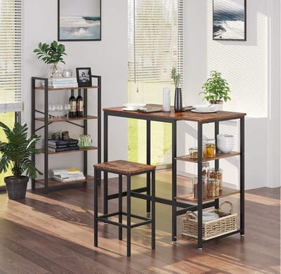 MIRA Home - Bartafel - Bartafel met 3 planken - Industrieel - Donkerbruin - 109x60x100