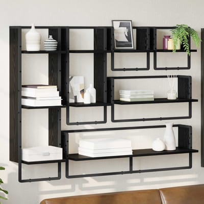 vidaXL Wandplankenset 6 st Zwart Eiken 100 x 25 x 30 cm Bewerkt hout
