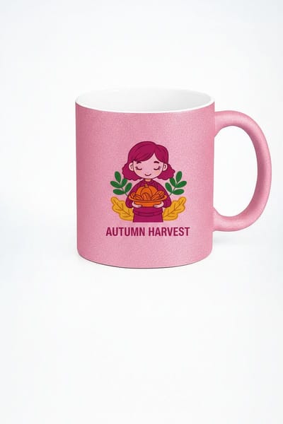 Autumn Harvest Mok - Roze Keramische Koffiemok met Herfst Design