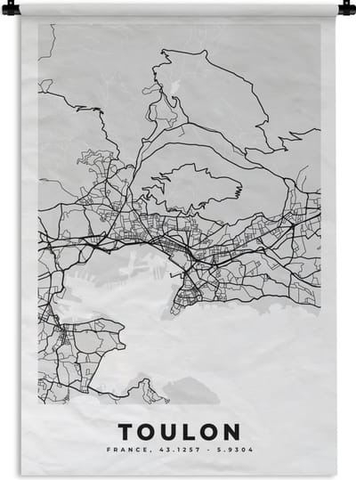 Wandkleed - Wanddoek - Frankrijk - Plattegrond - Kaart - Toulon - Stadskaart - 120x180 cm - Wandtapijt