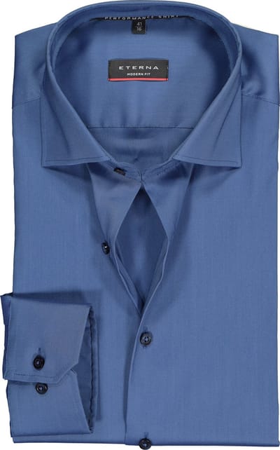 ETERNA modern fit overhemd - superstretch lyocell heren overhemd - midden blauw - Strijkvriendelijk - Boordmaat: 45