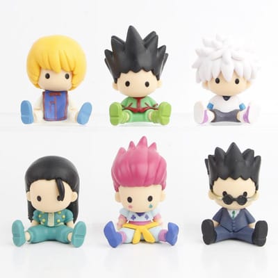 6 pièces 7 cm HUNTER×HUNTER Produits dérivés Anime Killua Zoldyck GON·FREECSS Figurines d'Action Modèle Poupée Voiture Décoration de Bureau Cadeau Jouet 7cm beige