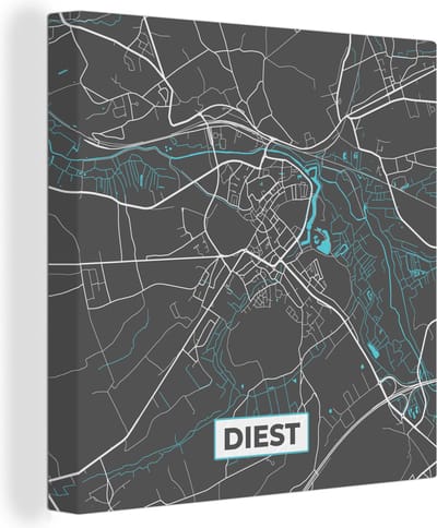 Canvas Schilderij Stadskaart – Grijs - Kaart – Diest – België – Plattegrond - 20x20 cm - Wanddecoratie