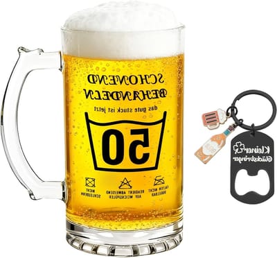 Dailygoods - Bierglas 0,5 l cadeau 50e verjaardag man, cadeaus voor de 50e verjaardag man, 50e verjaardag mannen, bierglas met gravure met een flesopener Geschikt voor mannen, vrouwen, echtgenoot en vaders