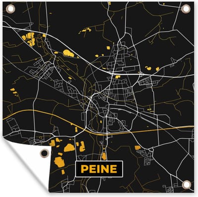 Tuin poster Duitsland – Black and Gold – Peine – Stadskaart – Kaart – Plattegrond - 200x200 cm - Tuindoek