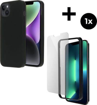 Mobiparts Silicone Cover MagSafe hoesje geschikt voor Apple iPhone 14 Plus - MagSafe - met 1 Screenprotector van Gehard Glas - Zwart