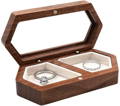 Dailygoods- Ringendoos met fluwelen interieur - Ringendoos huwelijk - Ringendoos 2 ringen - Houten ringendoos - Sieradenkistje - Duurzaam en schokbestendig - Ringbox