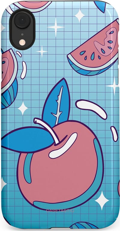 Casetastic Hoesje Geschikt voor Apple iPhone Xr - Stijlvolle Beschermende Duo-layer Case - Fruitige appel ruitjes