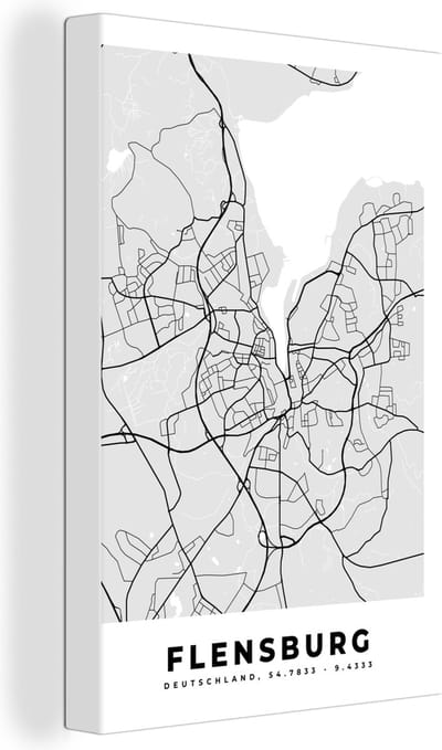 Canvas Schilderij Plattegrond - Flensburg - Kaart - Stadskaart - Duitsland - 20x30 cm - Wanddecoratie