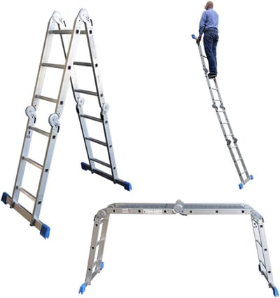 Multifunctionele Vouwladder - Steiger Ladder - Klusjes Binnen Buiten - Aluminium Constructie - 4.55 m Werkhoogte - Zilver