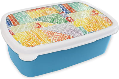 Broodtrommel Blauw - Lunchbox Patronen - Mozaïek - Abstract - Brooddoos 18x12x6 cm - Brood lunch box - Broodtrommels voor kinderen en volwassenen