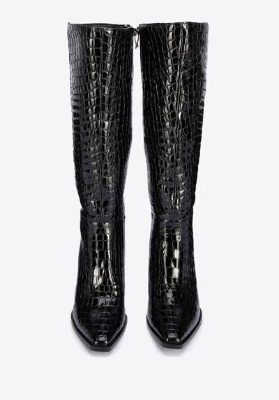 Wittchen Dames lakleren croco hoge hak laarzen, zwart, natuurlijk leer