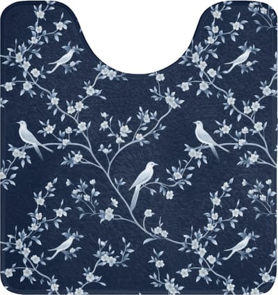 WC mat met uitsparing 55x60 cm - Antislip - Grafisch - Bloesemtak - Blauw - Toiletmat met uitsnijding - Vloermat - Douchemat - Toilet tapijt - Toiletmatten