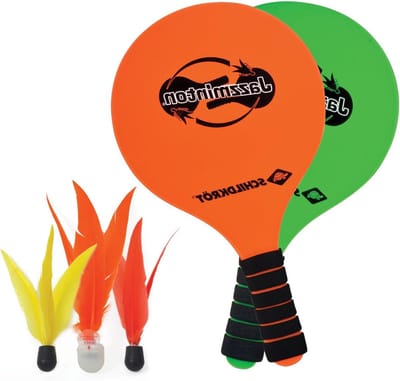 Jazzmintonset: 2 rackets, 3 vogeltjes, led-bal voor het spel 's nachts - Beachballset voor groot plezier overal