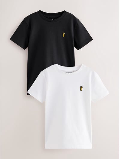 Next - Jongens - T-shirts met korte mouwen en geborduurd rendier, verpakking van 2 - Zwart