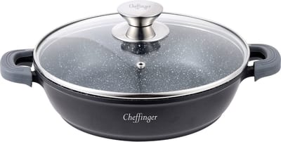 Cheffinger Braadpan/ Lage Kookpot / Serveerpan - Marmer Coating - 24cm