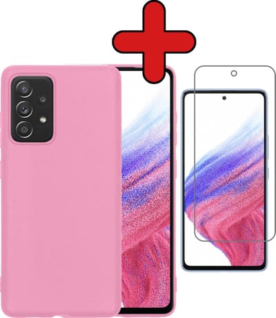 Hoesje - Met Screenprotector - Geschikt voor Samsung Galaxy A53 - Sterk & Shockproof - Telefoon Hoes - Back Cover - Siliconen Case - Telefoonhoes - Lichtroze