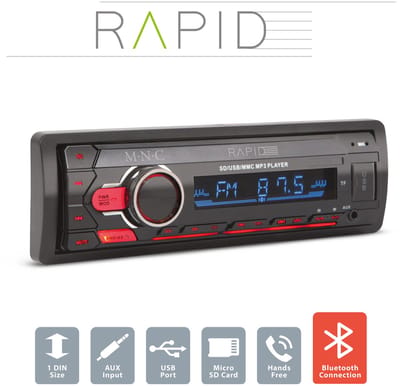 Autoradio Bluetooth 1 DIN - 4x50W - USB, SD, AUX, MP3 - Handsfree bellen - Klokweergave - Auto radio met Bluetooth - Rapid [39750]