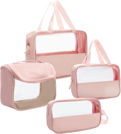 Toilettas 4 Stuks - Transparant Waterdicht PVC - Roze - Handbagage Voor Reisgebruik - ShopVlot
