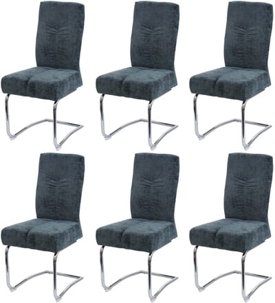 Set van 6 eetkamerstoelen MCW-G56, keukenstoel met sledestoel rugleuning, metalen stoel met rugleuning, stof/textiel chenille ~ blauwgroen
