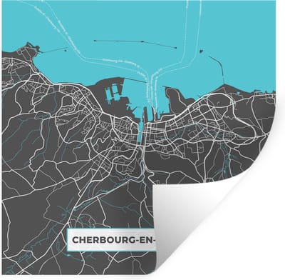 Muurstickers - Sticker Folie - Cherbourg-en-Cotentin – Plattegrond – Frankrijk – Kaart – Stadskaart - 100x100 cm - Plakfolie - Muurstickers Kinderkamer - Zelfklevend Behang XXL - Zelfklevend behangpapier - Stickerfolie