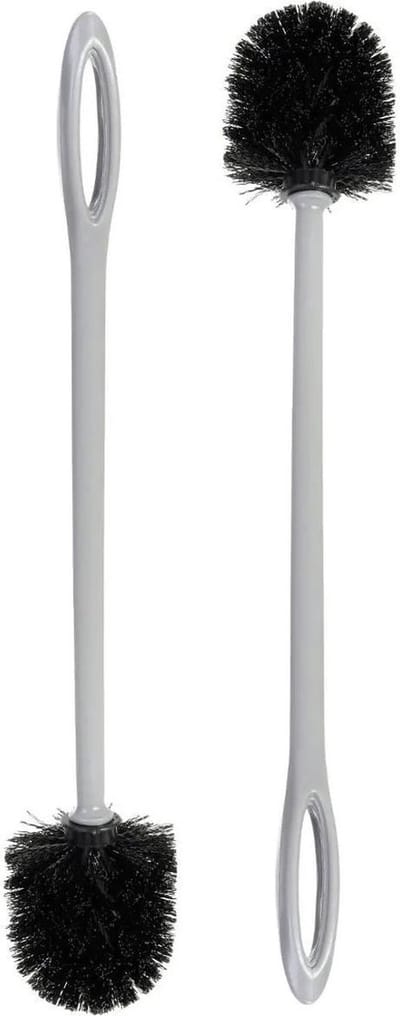 WC-/toiletborstel - 2x stuks - grijs - kunststof - 46 cm