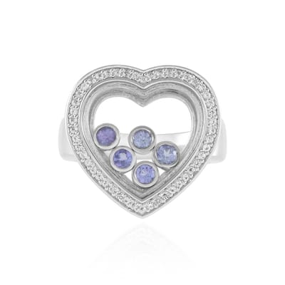 Cavill - Zilveren ring 925 sterling met 0,297 ct Tanzanieten en 0,207 ct Witte Topaas - Hartvormig - Rhodiumlaag - Elegante sieraden dames