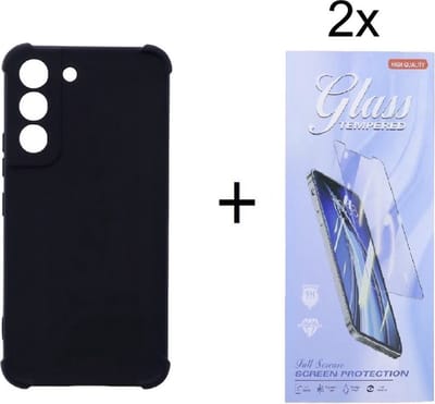 Anti Shock Silicone Shockproof Hoesje Geschikt voor: Samsung Galaxy A54 5G - Zwart + 2X Tempered Glass Screenprotector - ZT Accessoires