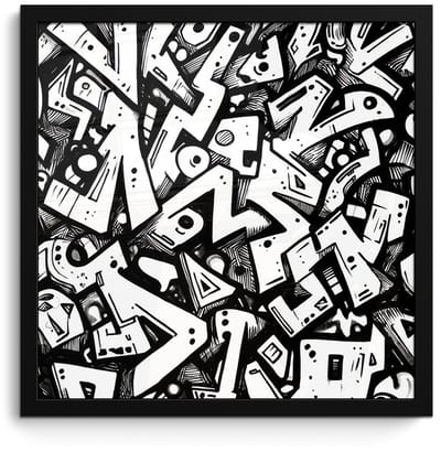 Poster in lijst - Fotolijst 40x40 cm - Posters - Vormen - Letters - Graffiti - Zwart - Posterlijst zwart - Decoratie - Wanddecoratie woonkamer - Muurdecoratie slaapkamer