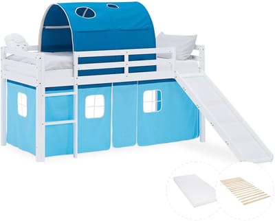 Homestyle4u Hoogslaper - 90x200 cm - Blauw - met lattenbodem en matras