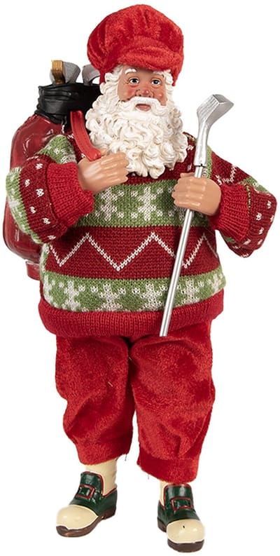 Clayre & Eef Kerstdecoratie Beeld Kerstman 13x10x28 cm Rood Textiel