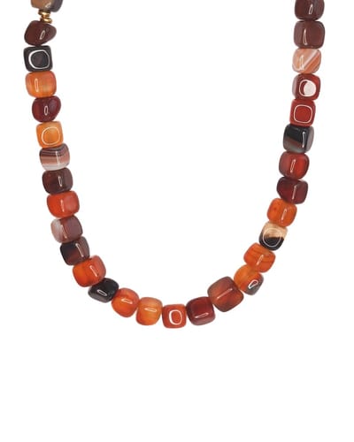 Ava & Imber | Focuum Ketting Rood Agaat | Blok Kralenketting 6-8mm Rood Agaat Kralen | Damesketting Klassiek Warm Bruin Oranje Rood | Handgemaakt