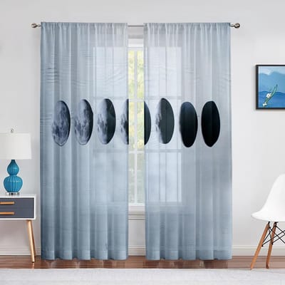 Galaxy Space Paars Fantasie Planeten Berg Transparante Gordijnen voor Woonkamer Slaapkamer Huisdecoratie Raam Voiles Tule Gordijn 1 PCS W100XH250cm&Grommet Top
