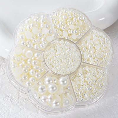 2000 Pcs/Boîte Décoration Perles Artificielles pour Ongles Perles Demi-Rondes Ongles DIY Bijoux Différentes Tailles Breloques Ongles Fournitures Art Ongles beige