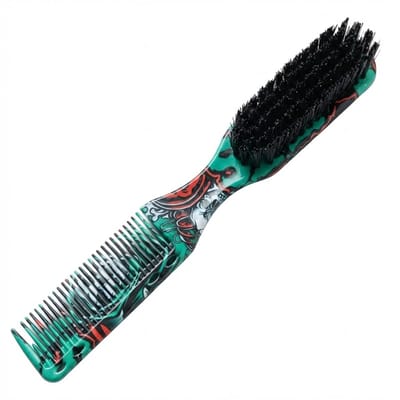 Groen meerkleurige baard borstel heren unisex – dubbele functie baardborstel en kam – borstel met geïntegreerde kam – opvallend patroon handvat – grooming en styling accessoire voor baard en haar
