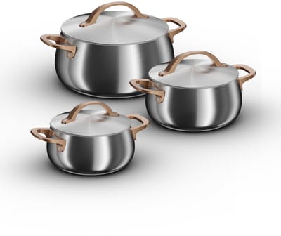 BergHOFF Home Belly Kookpannen Set 6-delig – Ø 18, 20 & 24 cm – Duurzame Rvs Kookpot met Deksel – PFAS-Vrije Casserole – Geschikt voor Inductie & Oven tot 250 °C – Warm Blush