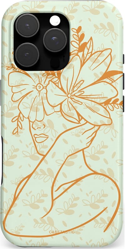 Casetastic hoesje geschikt voor Apple iPhone 16 Pro - MagSafe - Dubbellaagse bescherming - Minimal Bloom - Fashion Case - Crème Lichtgrijs