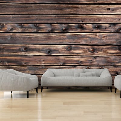 200cm X 140cm - Fotobehang -Bruine planken, premium print vliesbehang