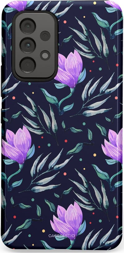 Casetastic hoesje geschikt voor Samsung Galaxy A53 (2022) 5G - Dubbellaagse bescherming - Mystieke bloemenzee - Fashion Case - Donkerblauw Donkergrijs Grijs Lavendel