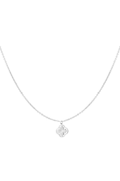Yehwang zilverkleurige ketting - Dubbele klaver hanger - Roestvrij staal - Nikkelvrij - 44 cm