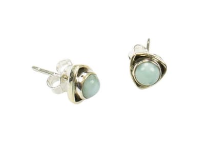 Zilveren knop oorbellen Larimar 925 zilver