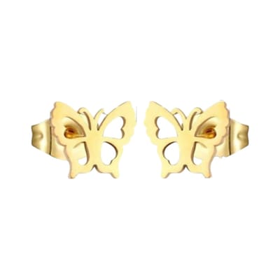 Aramat Jewels | Oorbellen | Goudkleurige vlinder oorstekers 9 mm | | | |9mm | Staal | Kinderen, Volwassenen | Verkleurd niet
