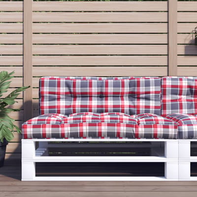 vidaXL - Palletkussen - 120x40x12 - cm - stof - ruitpatroon - rood