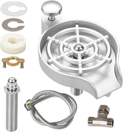 Bekerreiniger Glasreiniger - Flesreiniger Keukenaccessoire - Efficiënt Reinigen - Roestvrij Staal - 10 x 12.5 x 10 cm - Zilver