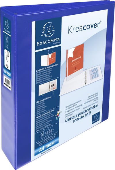 Exacompta 10x Kreacover Ringband in PP personaliseerbaar - 2 vakken - 4D-ringen 40mm - A4 maxi - Blauw - 51943BE