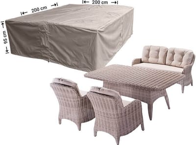 Raffles Covers Tuinsethoes - 200 x 200 H: 95 cm - RDS200200high - Waterdicht - Ademend - UV-bestendig - Elastisch rijgkoord - Beschermhoes tuinmeubelen - Hoes voor tafel en stoelen